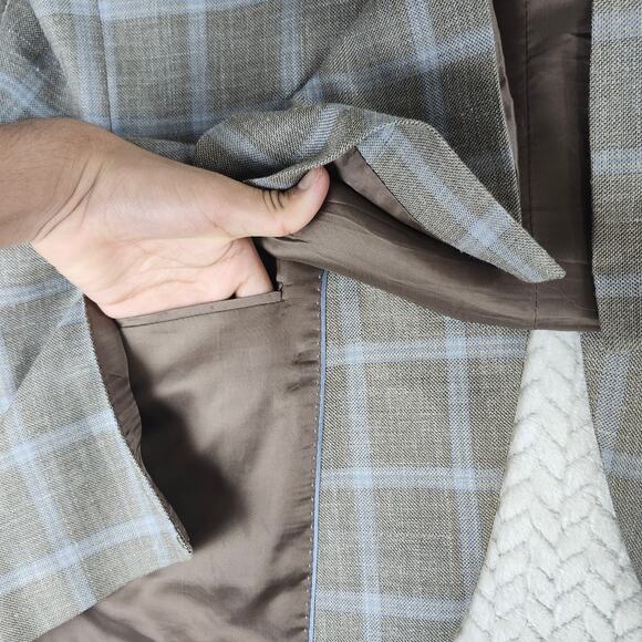 Jos A Bank Men’s Blazer 44R Tan Plaid Wool Silk Linen Sport Coat Traditional Fit - Picture 7 of 11